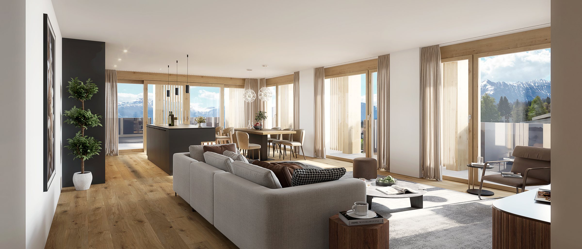 Wohnraum mit Panoramafenstern