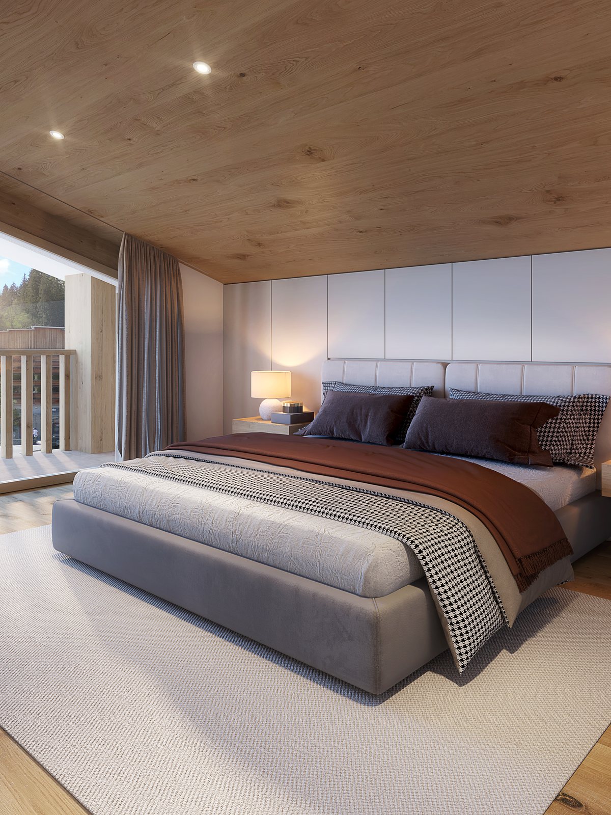 Schlafzimmer mit Vollholzdecke